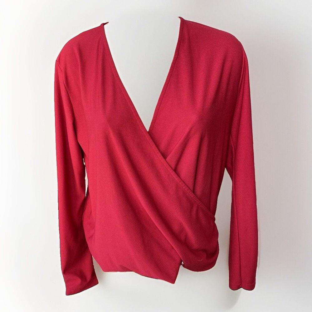 ASOS Red V-Neck Blouse Size 4 Long Sleeve Top